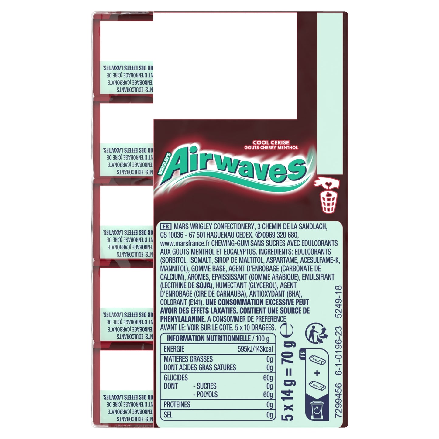 Chewing-Gum Cool Cerise Sans Sucres AIRWAVES 