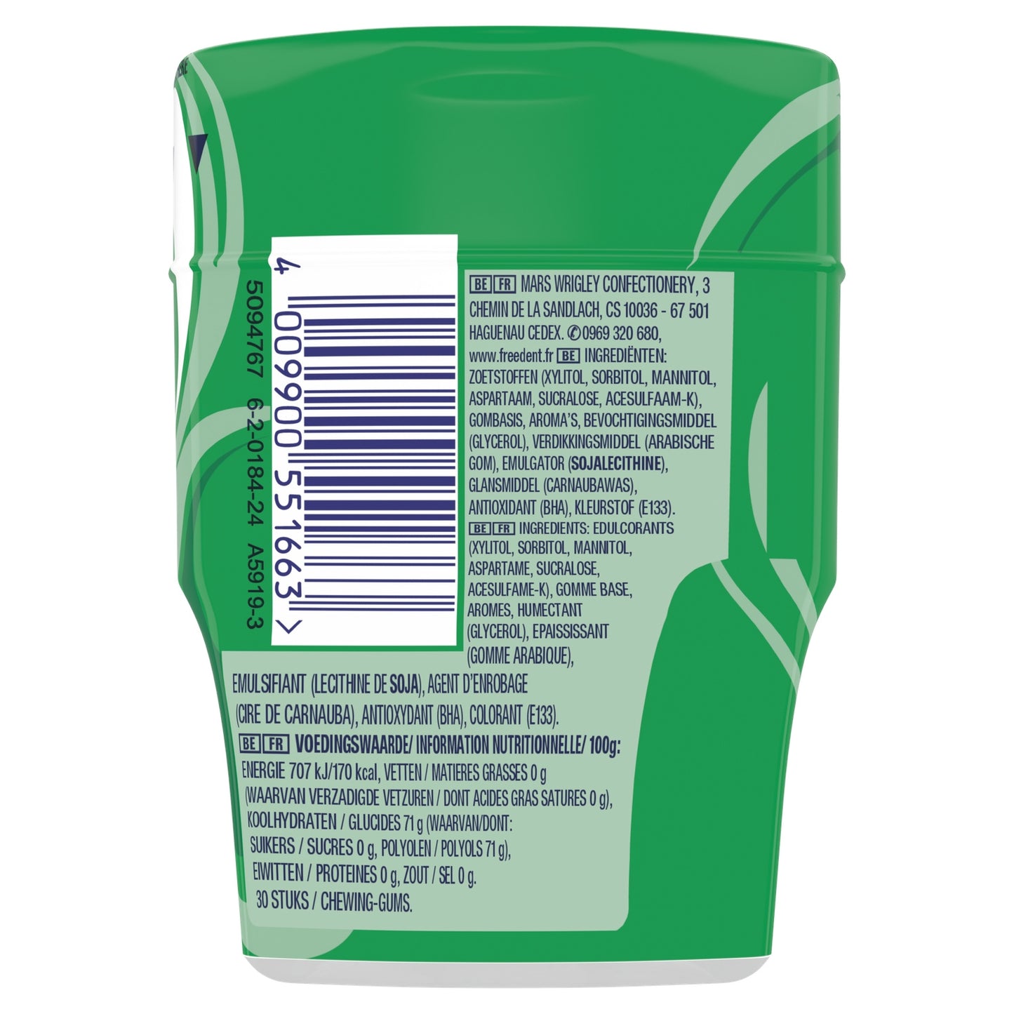 Chewing-gum Refresher Sans Sucres Menthe et Menthol FREEDENT 