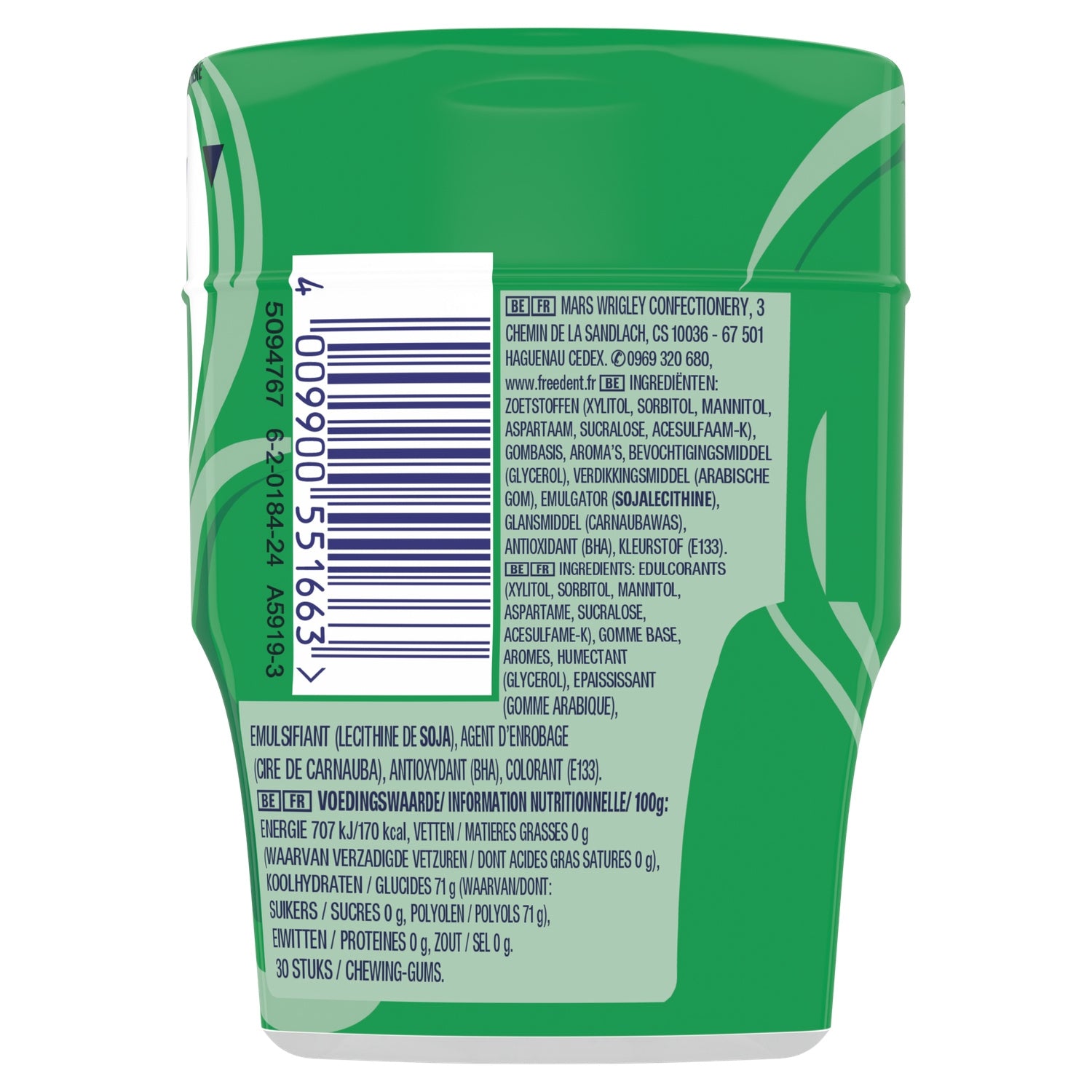 Chewing-gum Refresher Sans Sucres Menthe et Menthol FREEDENT 