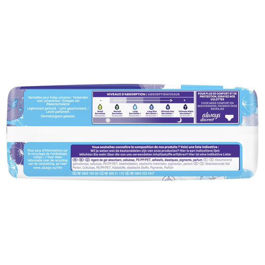 Serviettes Hygiènique Fuites Urinaires Protection Intégrale Long ALWAYS DISCREET