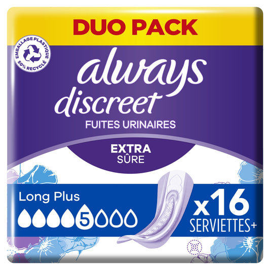 Serviettes Hygiènique Fuites Urinaires Protection Intégrale Long Plus ALWAYS DISCREET
