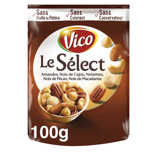 Mélange Noix Nobles  le Sélect Amandes, Noix de Cajou, Noisettes, Noix de Pécan, Noix de Macadamia VICO le paquet de 100g
