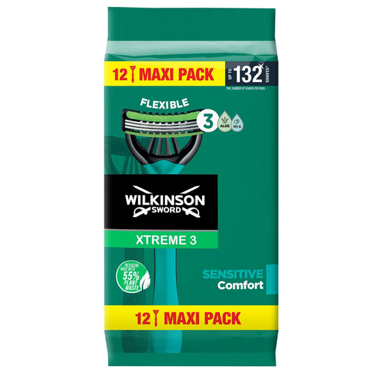 Rasoirs Jetables Xtreme 3 pour Homme Peau Sensible Comfort WILKINSON le sachet de 12 rasoirs