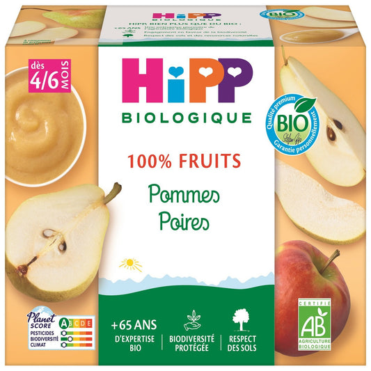 Compote Bébé Dès 4-6 Mois Pommes Poires Bio HIPP BIOLOGIQUE les 4 pots de 100g