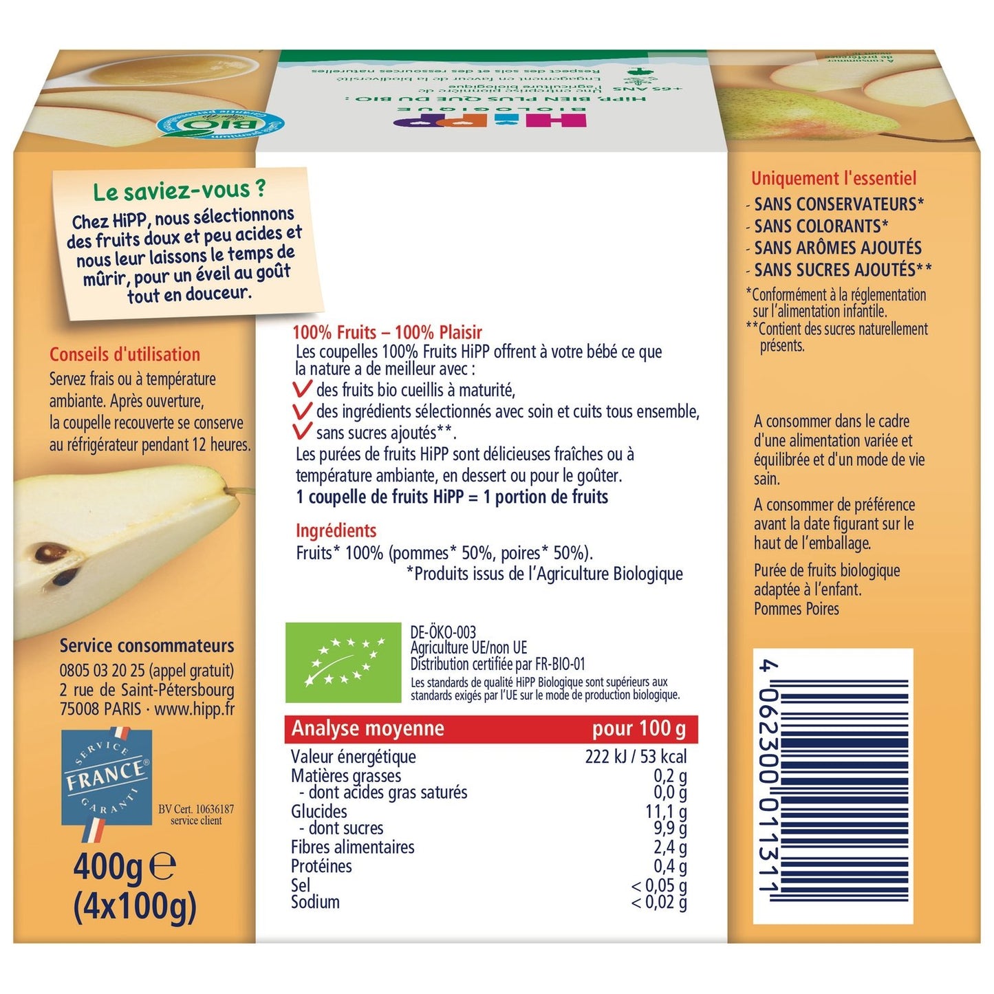 Compote Bébé Dès 4-6 Mois Pommes Poires Bio HIPP BIOLOGIQUE