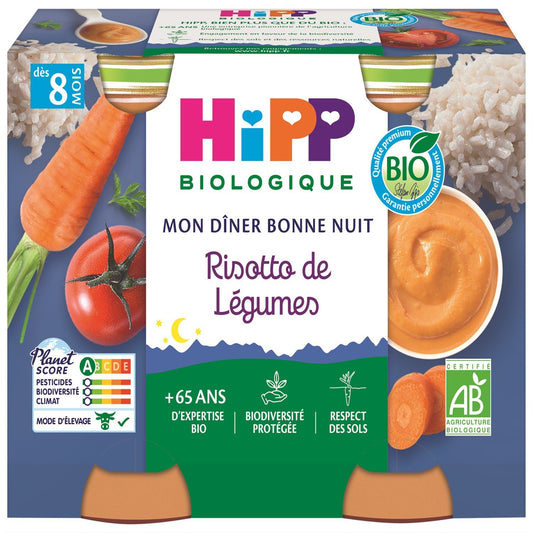 Plat Bébé Dès 8 Mois Risotto de Légumes Bio Mon Dîner Bonne Nuit HIPP BIOLOGIQUE les 2 pots de 190g