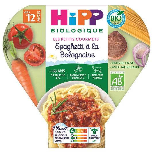 Plat Bébé Dès 12 Mois Spaghetti Bolo les Petits Gourmets HIPP BIOLOGIQUE l'assiette de 230 g
