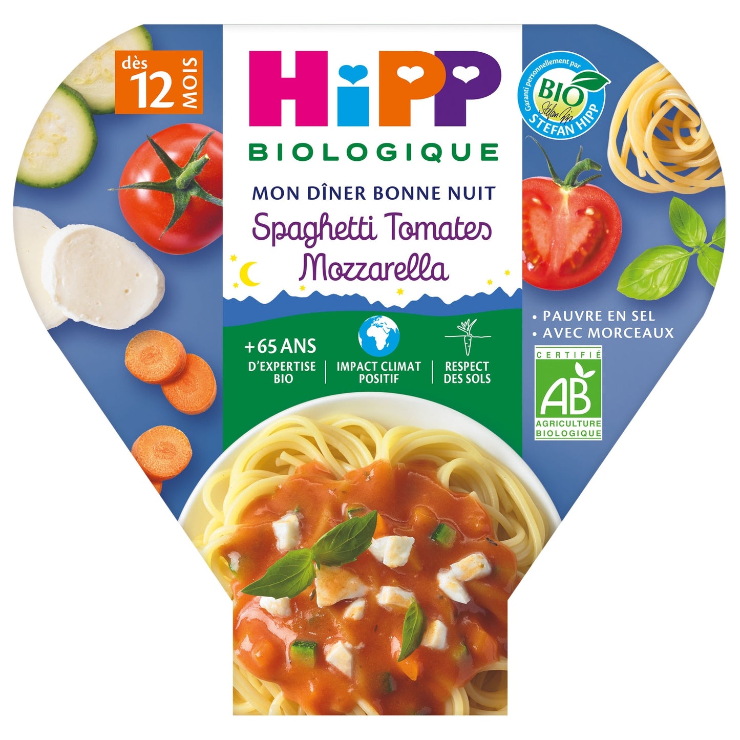 Plat Bébé Dès 12 Mois Spaghetti Tomates Mozzarella Bio HIPP BIOLOGIQUE