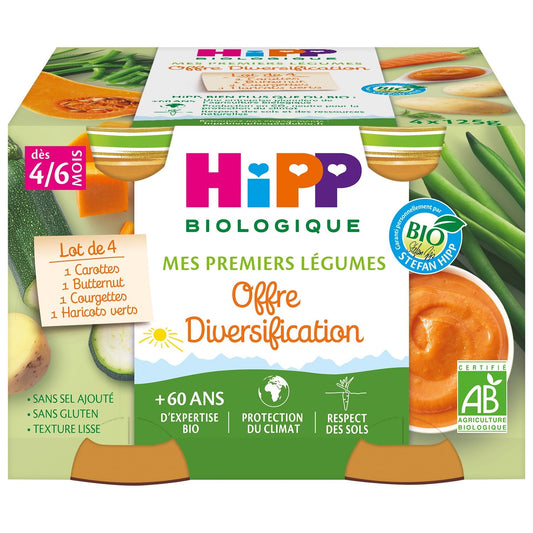 Petits Pots Bébé Dès 4-6 Mois Offre Diversification Carotte Potiron Haricots Verts Courgettes Bio HIPP BIOLOGIQUE
