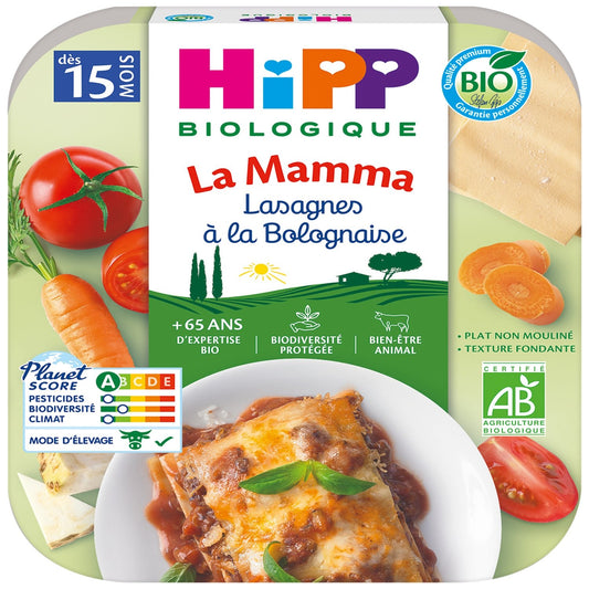 Plat Bébé Dès 15 Mois Lasagnes à la Bolognaise Bio la Mamma HIPP BIOLOGIQUE l'assiette de 250g