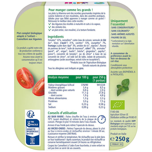 Baby Meal From 15 Months Organic Vegetable Cannelloni HIPP BIOLOGIQUE