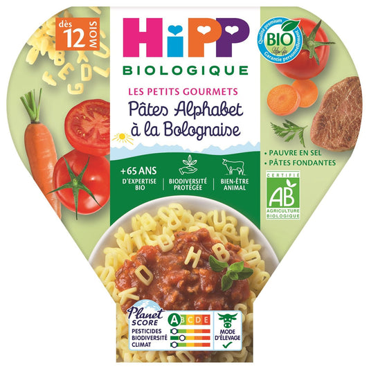 Plat Bébé Dès 12 Mois Pâtes Bolognaise les Petits Gourmets Bio HIPP BIOLOGIQUE l'assiette de 230 g
