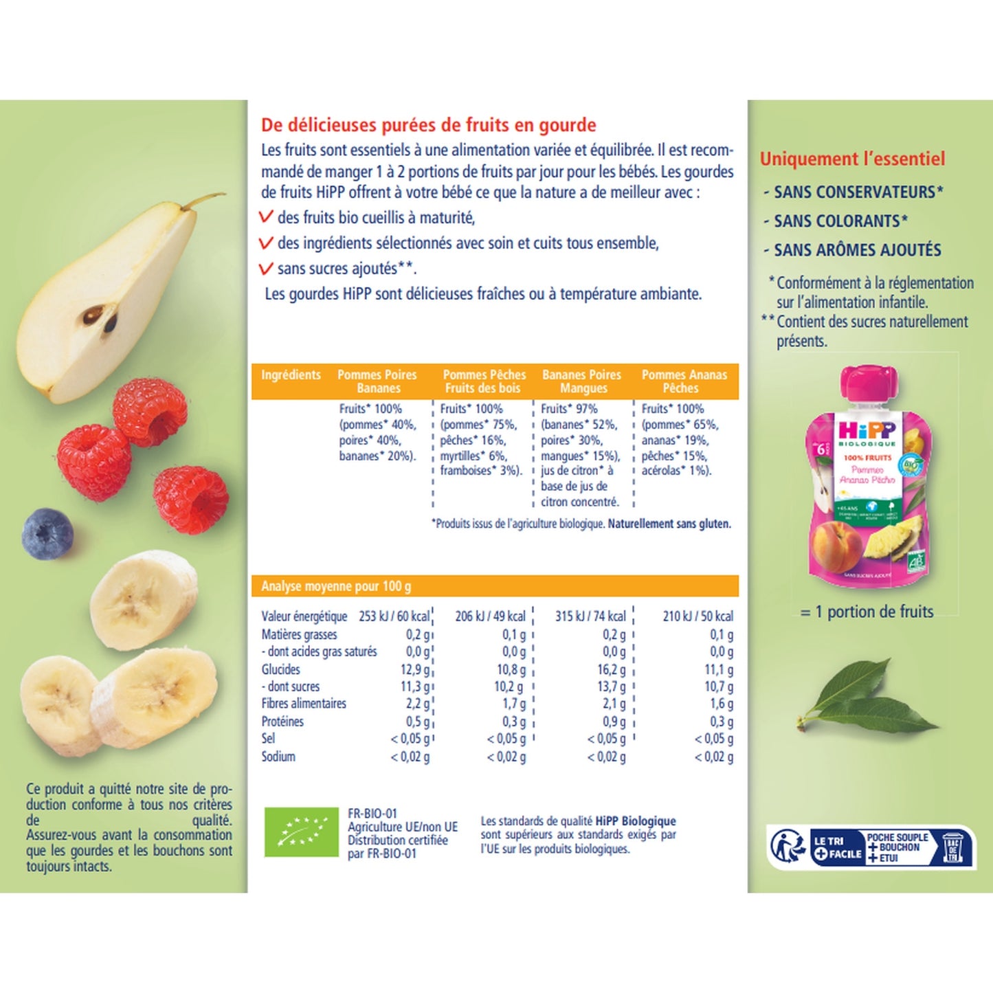 Compote Bébé Dès 4-6 Mois Gourdes Multipack 4 Variétés Bio HIPP BIOLOGIQUE