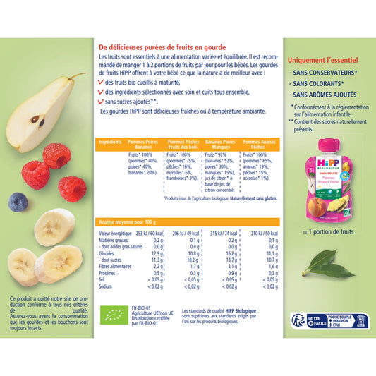 Baby Compote From 4-6 Months Pouches Multipack 4 Varieties Organic HIPP BIOLOGIQUE