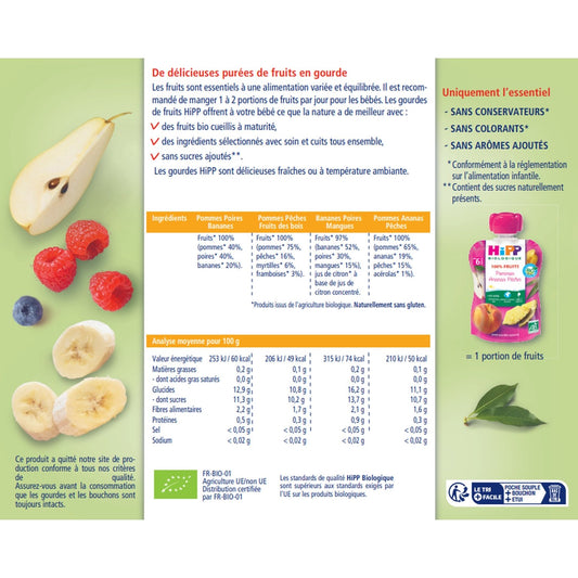 Baby Compote From 4-6 Months Pouches Multipack 4 Varieties Organic HIPP BIOLOGIQUE