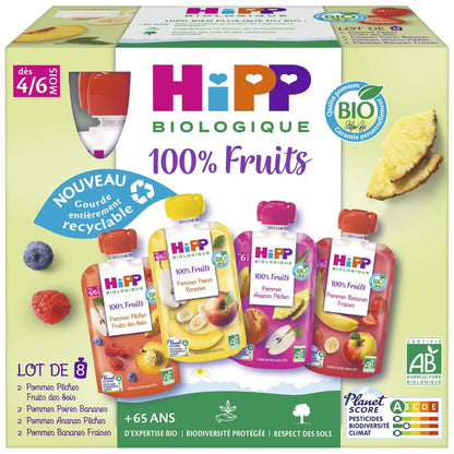 Compote Bébé Dès 4-6 Mois Gourdes Multipack 4 Variétés Bio HIPP BIOLOGIQUE