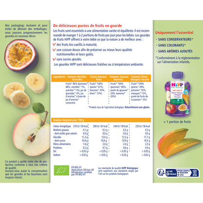 Compote Bébé Dès 6 Mois Gourdes Multipack 4 Variétés Bio HIPP BIOLOGIQUE