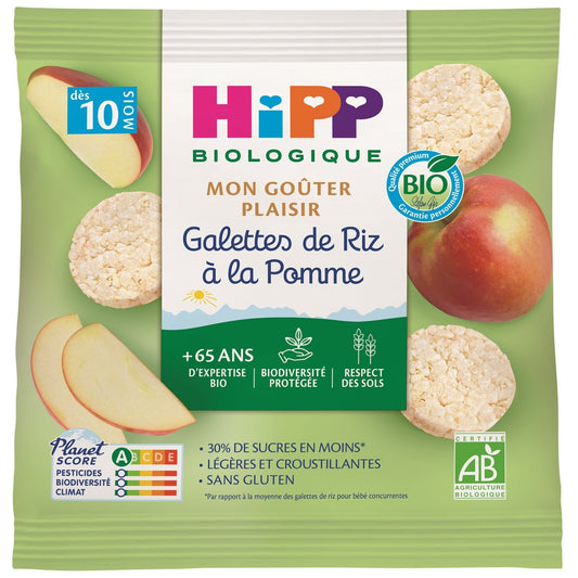 Biscuits Bébé Dès 10 Mois Galette Riz Pomme Bio Croissance Mon Goûter Plaisir HIPP BIOLOGIQUE le paquet de 30g