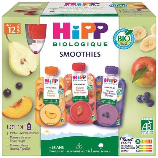 Compote Bébé Dès 12 Mois Gourdes Multipack 3 Variétés Bio HIPP BIOLOGIQUE les 8 gourdes de 90g