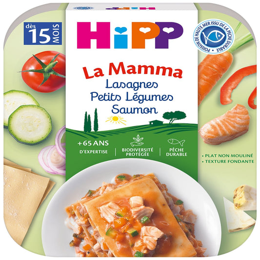 Plat Bébé Dès 15 Mois Lasagnes Petits Légumes Saumon la Mamma HIPP BIOLOGIQUE l'assiette de 250g