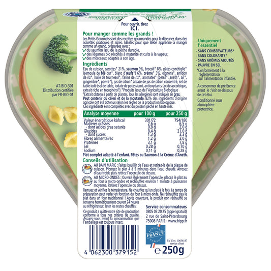 Plat Bébé Dès 15 Mois Pâtes au Saumon à la Crème d'Aneth les Petits Gourmets HIPP BIOLOGIQUE