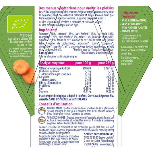 Baby Meal From 12 Months Vegetable Curry Organic Rice HIPP BIOLOGIQUE