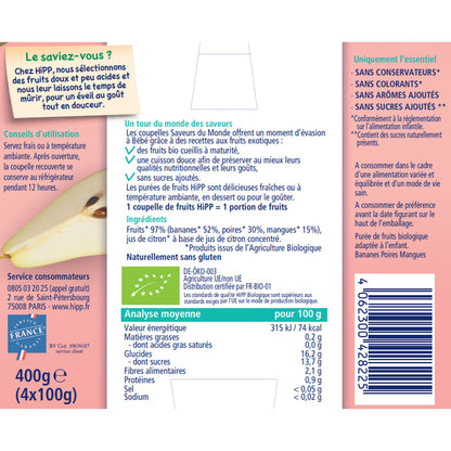 Organic Baby Compote From 6 Months Bananas Pears Mangoes HIPP BIOLOGIQUE
