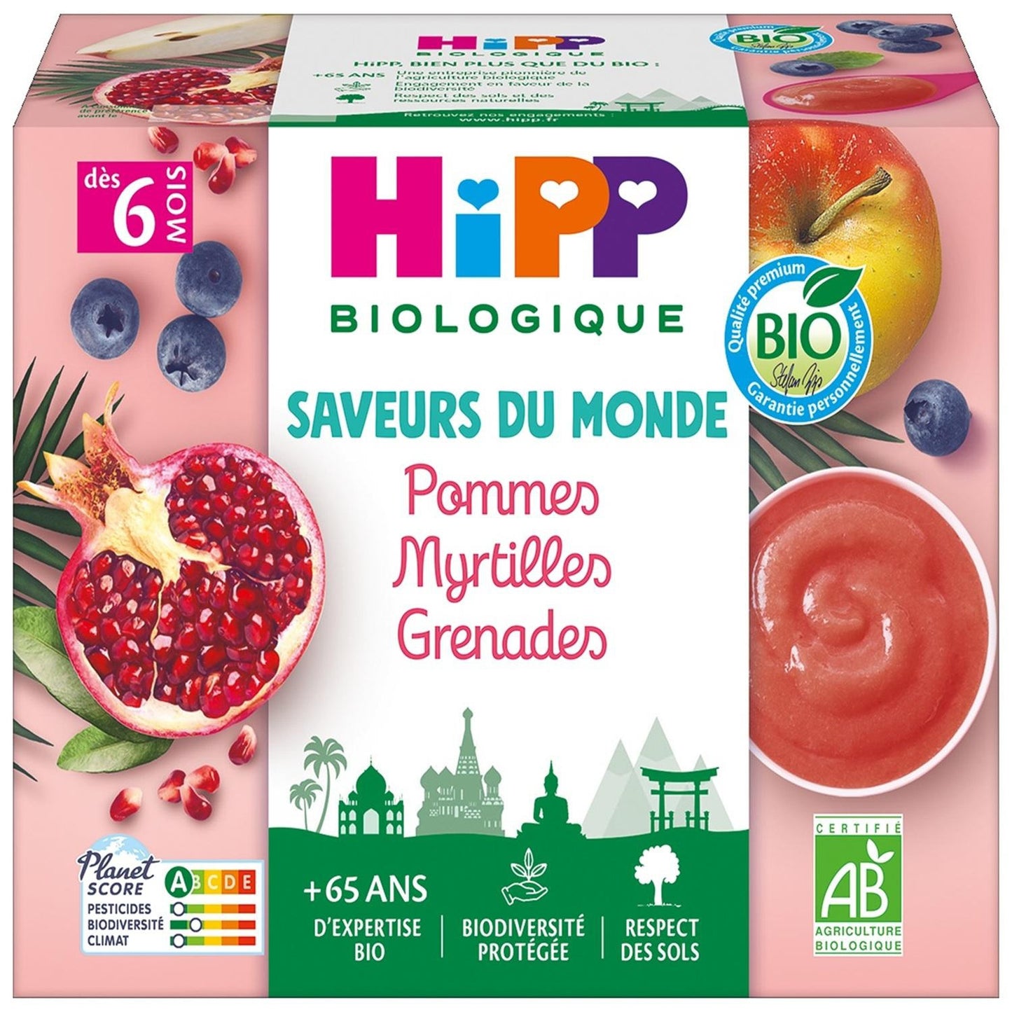 Compote bébé dès 6 mois Pomme Myrtilles Grenade Bio HIPP BIOLOGIQUE 