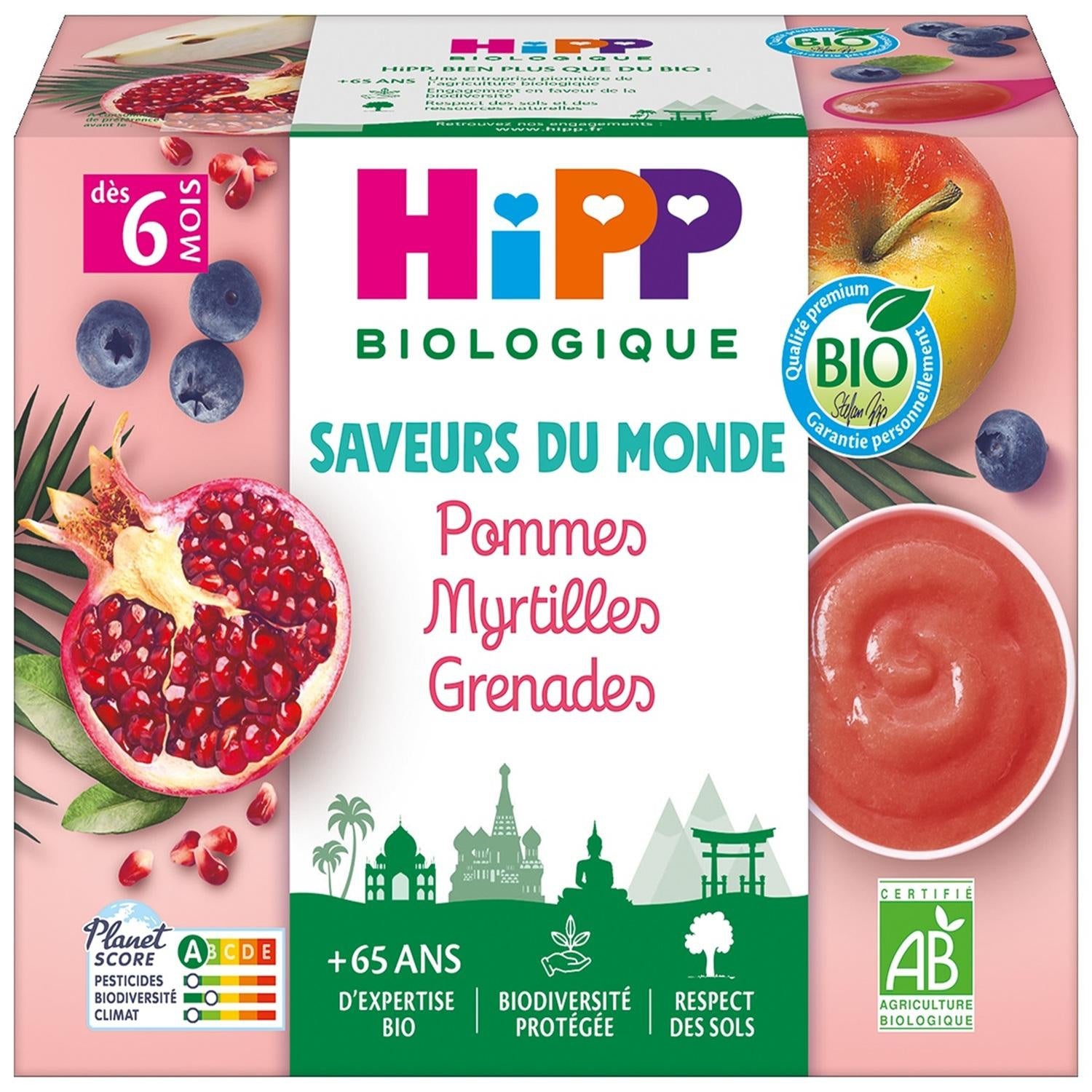 Compote bébé dès 6 mois Pomme Myrtilles Grenade Bio HIPP BIOLOGIQUE 