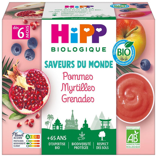Compote bébé dès 6 mois Pomme Myrtilles Grenade Bio HIPP BIOLOGIQUE 