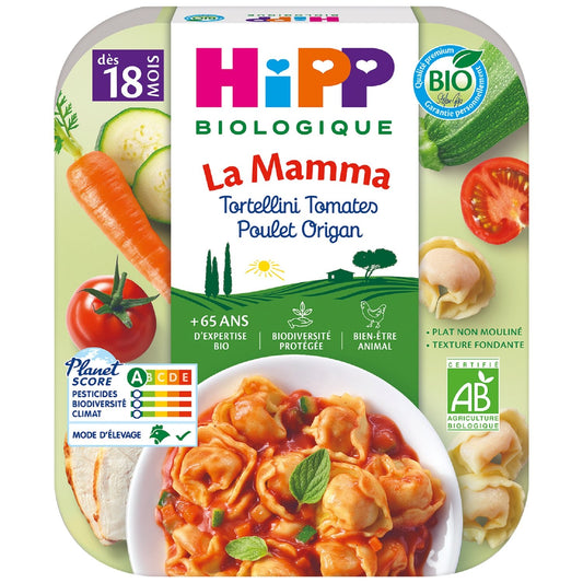 Plat Bébé Dès 18 Mois Tortellini Poulet Origan Bio la Mamma HIPP BIOLOGIQUE la barquette de 250g