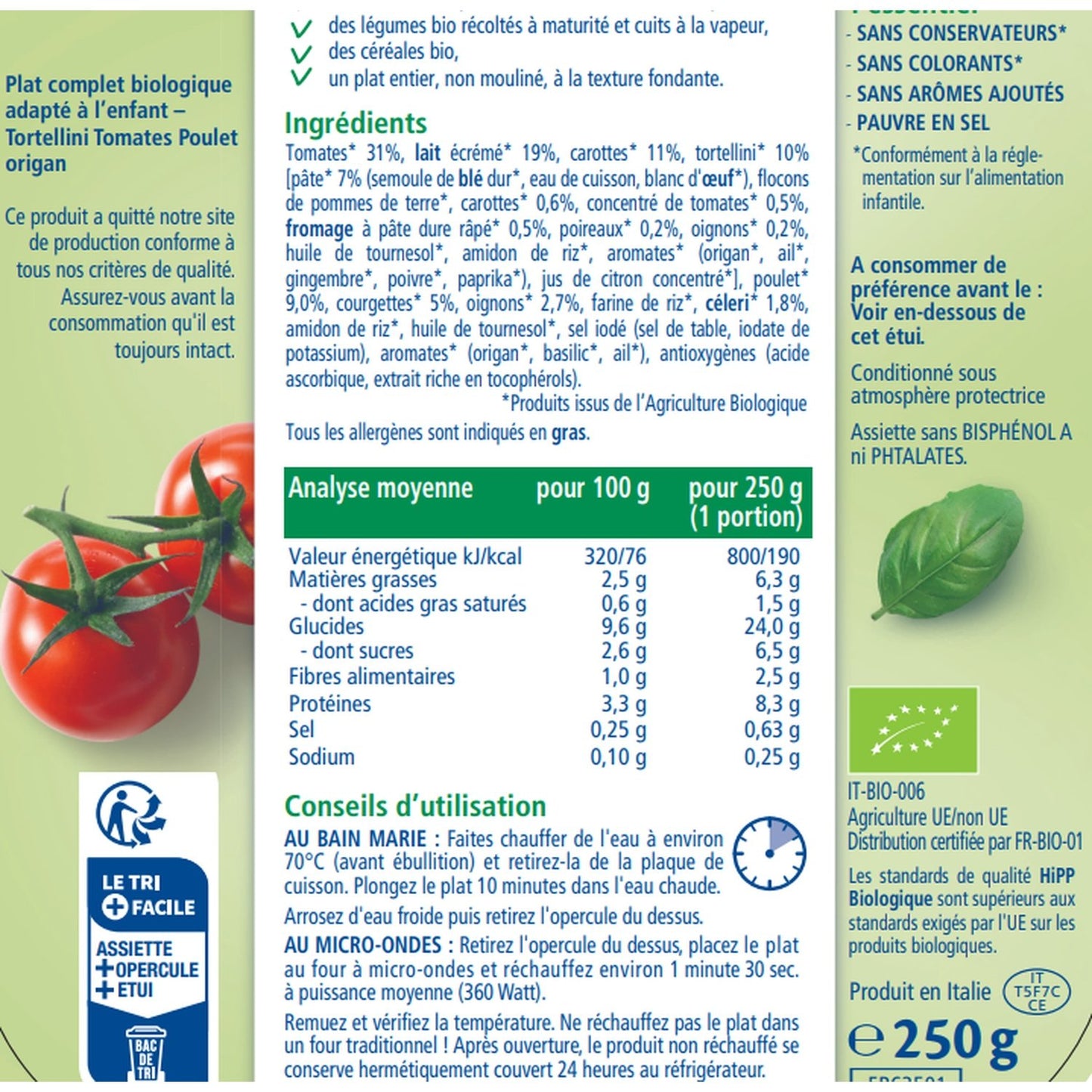 Plat Bébé Dès 18 Mois Tortellini Poulet Origan Bio la Mamma HIPP BIOLOGIQUE