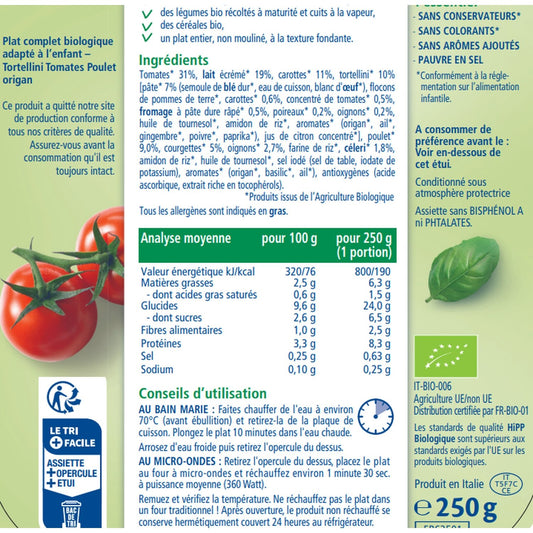 Plat Bébé Dès 18 Mois Tortellini Poulet Origan Bio la Mamma HIPP BIOLOGIQUE