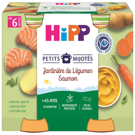 Plat Bébé Dès 6 Mois Jardinière de Légumes Saumon Petits Mijotés HIPP BIOLOGIQUE les 2 pots de 190g