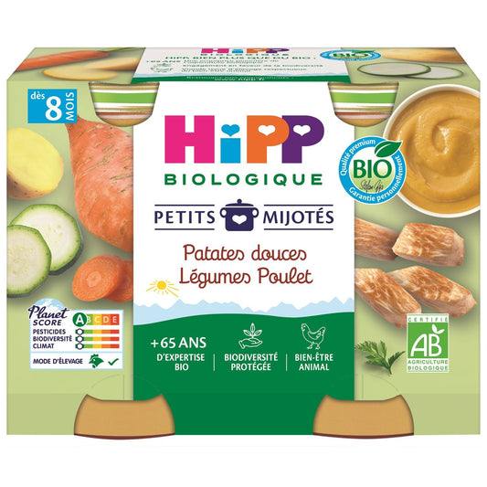 Plat Bébé Dès 6 Mois Patate Douce Légumes Poulet Bio Petits Mijotés HIPP BIOLOGIQUE les 2 pots de 190g