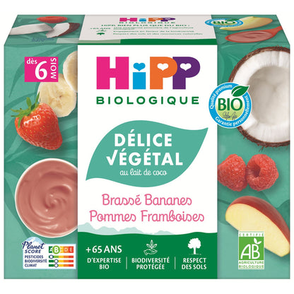 Dessert lacté bébé Brassé dès 6 mois Banane Pomme Framboise Bio HIPP BIOLOGIQUE 