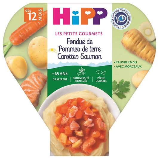 Plat Bébé Dès 12 Mois Pomme de Terre Carotte Saumon les Petits Gourmets HIPP BIOLOGIQUE l'assiette de 230g