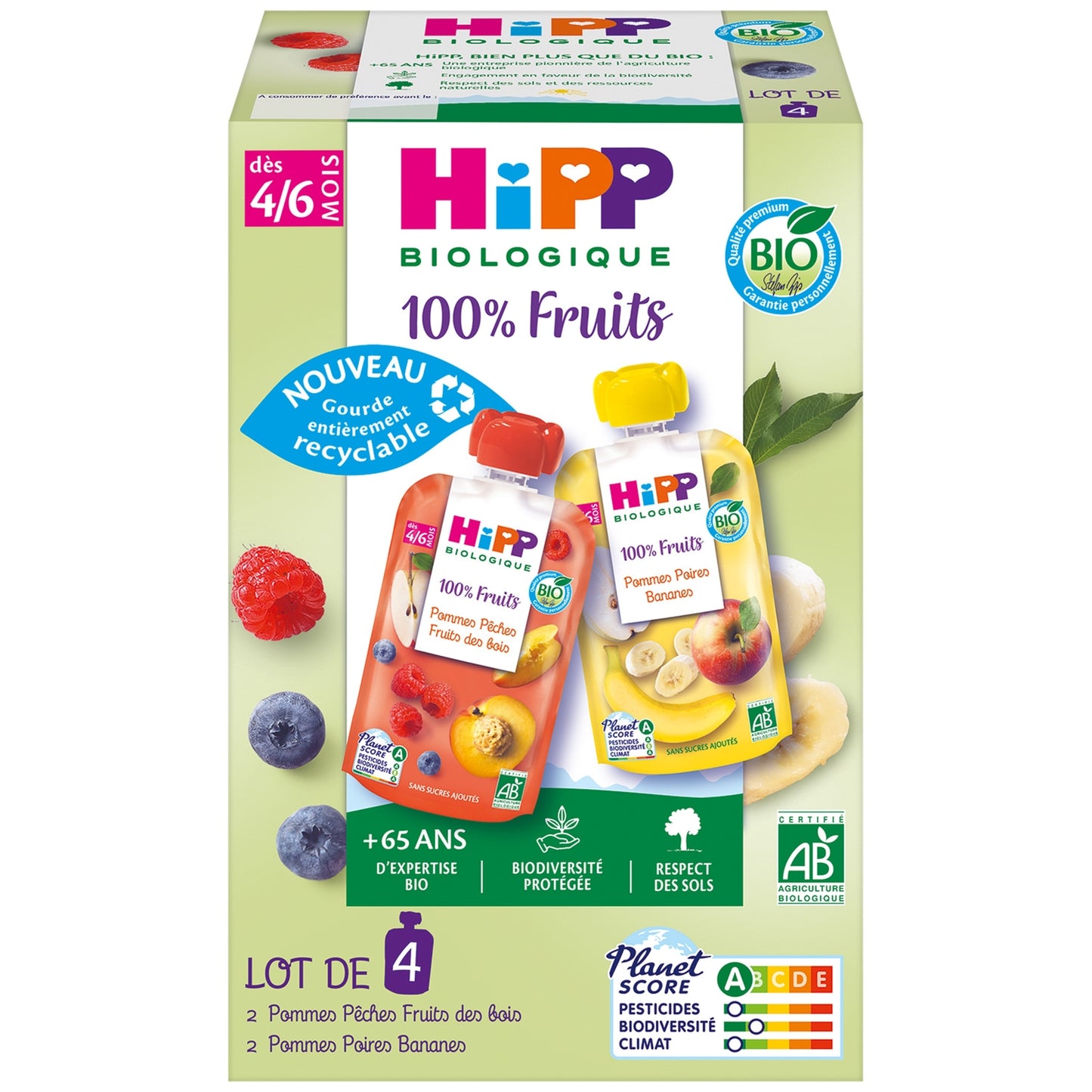 Compote bébé dès 4/6 mois Fruits Bio HIPP BIOLOGIQUE 