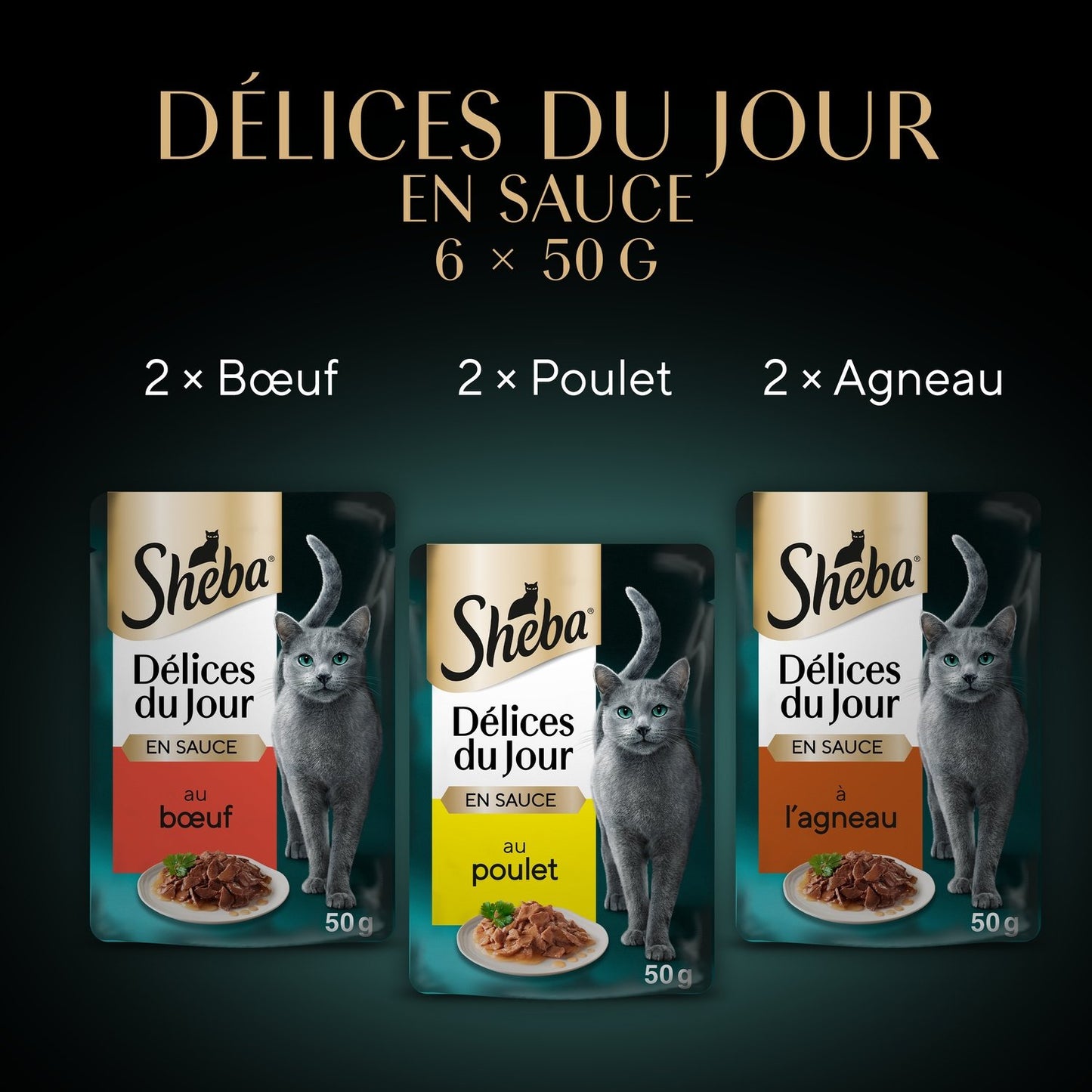 Pâtée pour Chat Adulte en Sauce Poulet Boeuf Agneau Délices du Jour SHEBA