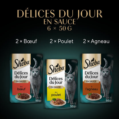 Pâtée pour Chat Adulte en Sauce Poulet Boeuf Agneau Délices du Jour SHEBA