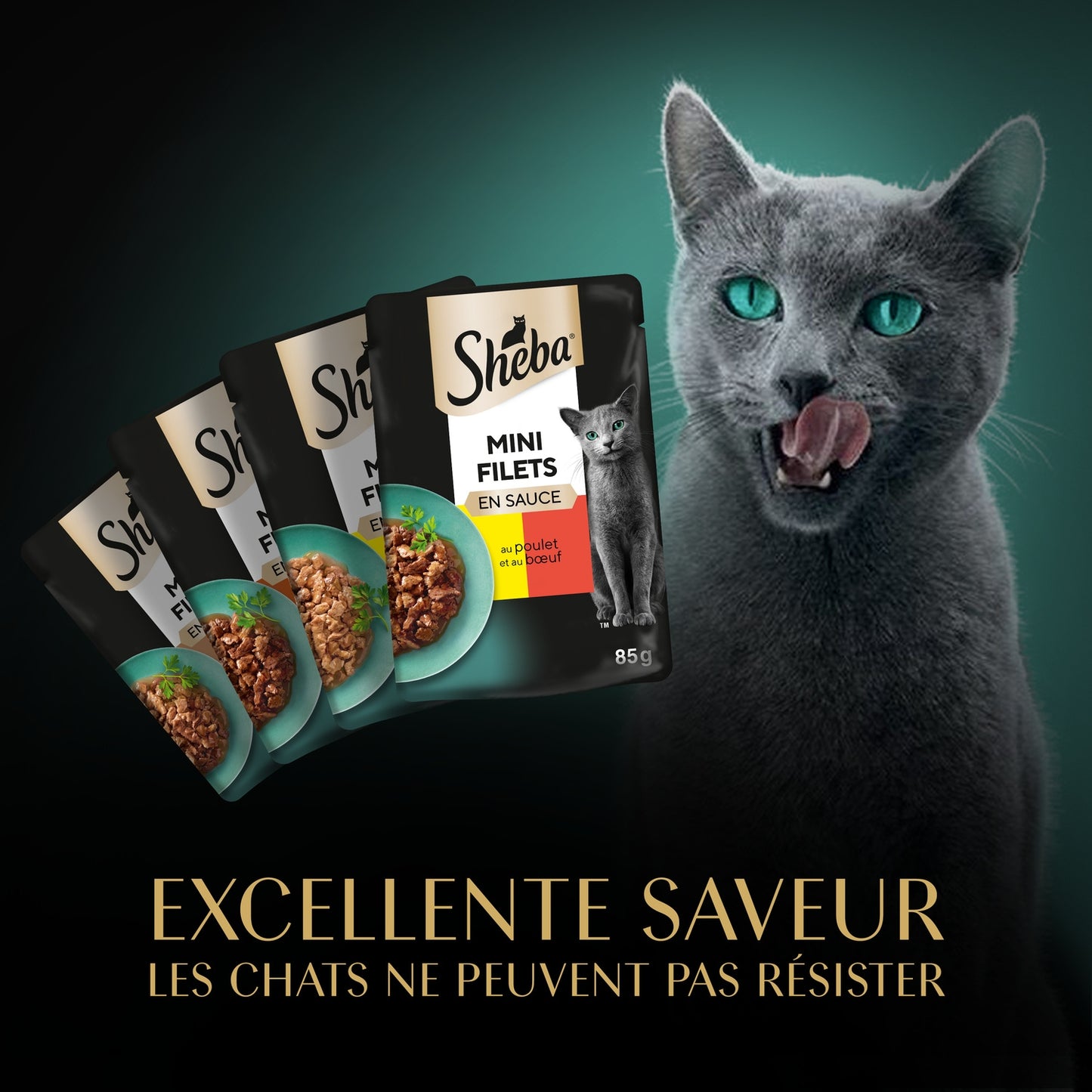 Pâtée pour Chat Adulte Mini Filets en Sauce au Poulet, au Bœuf, à l'Agneau, au Canard & Dinde SHEBA