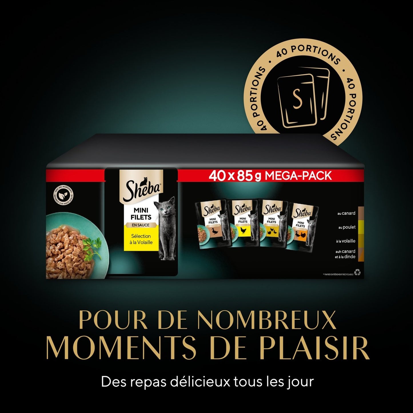 Pâtée pour Chat Adulte Mini Filets en Sauce Volaille Canard Poulet Dinde Boeuf SHEBA