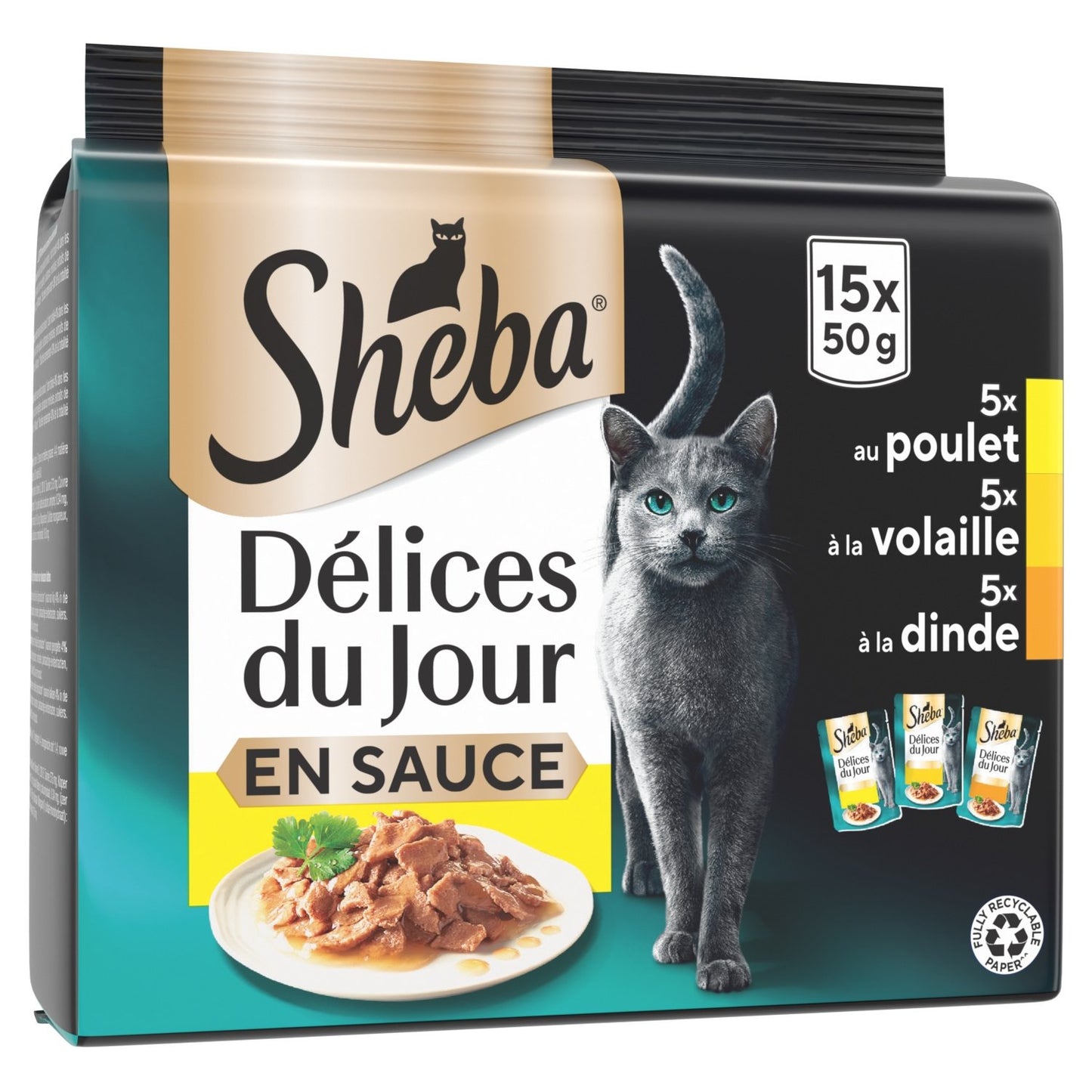 Pâtée pour Chat Adulte en Sauce au Poulet, à la Volaille & Dinde SHEBA