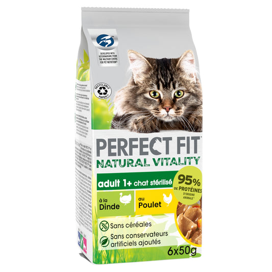 Pâtée pour Chat Stérilisé Natural Vitality A la Dinde et au Poulet PERFECT FIT