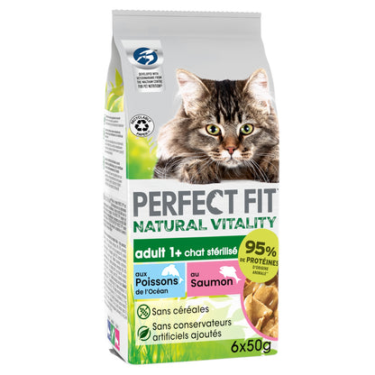 Pâtée pour Chat Stérilisé Natural Vitality aux Poissons et Saumon PERFECT FIT