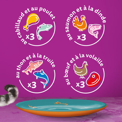 Adult Cat Food in Jelly Cod Chicken Salmon Turkey Tuna Trout Duo Land Sea WHISKAS