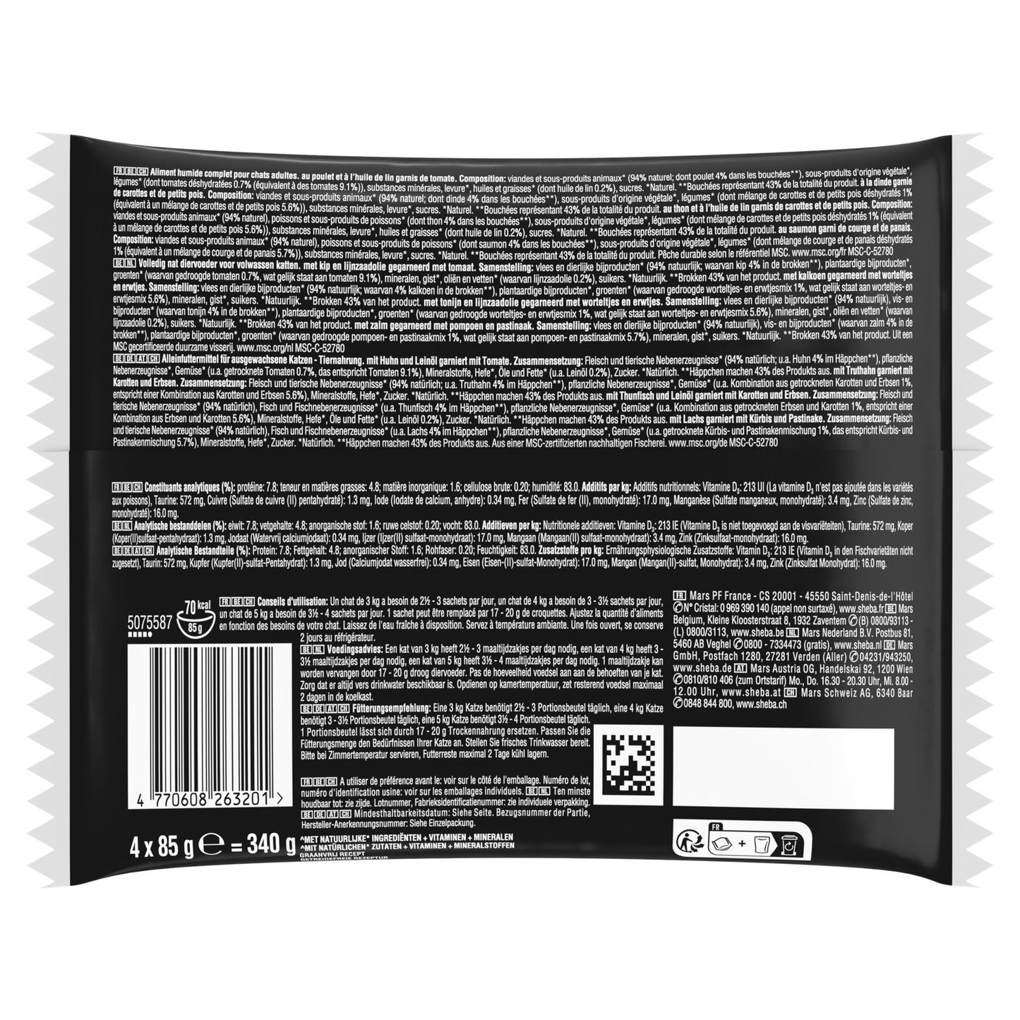 Pâtée pour Chat Adulte en Sauce Poulet Dinde Thon Saumon Nature Collection SHEBA