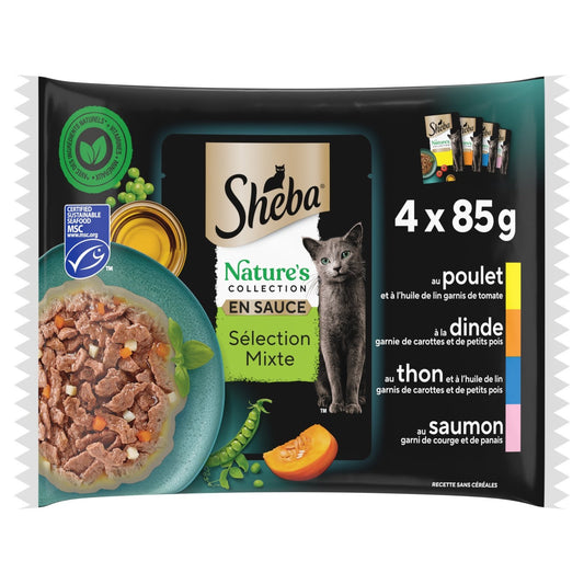 Pâtée pour Chat Adulte en Sauce Poulet Dinde Thon Saumon Nature Collection SHEBA les 4 sachets fraîcheur
