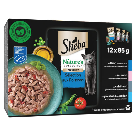 Pâtée pour Chat Adulte en Sauce Sélection Poissons Nature Collection SHEBA la boîte de 12 sachets fraîcheur