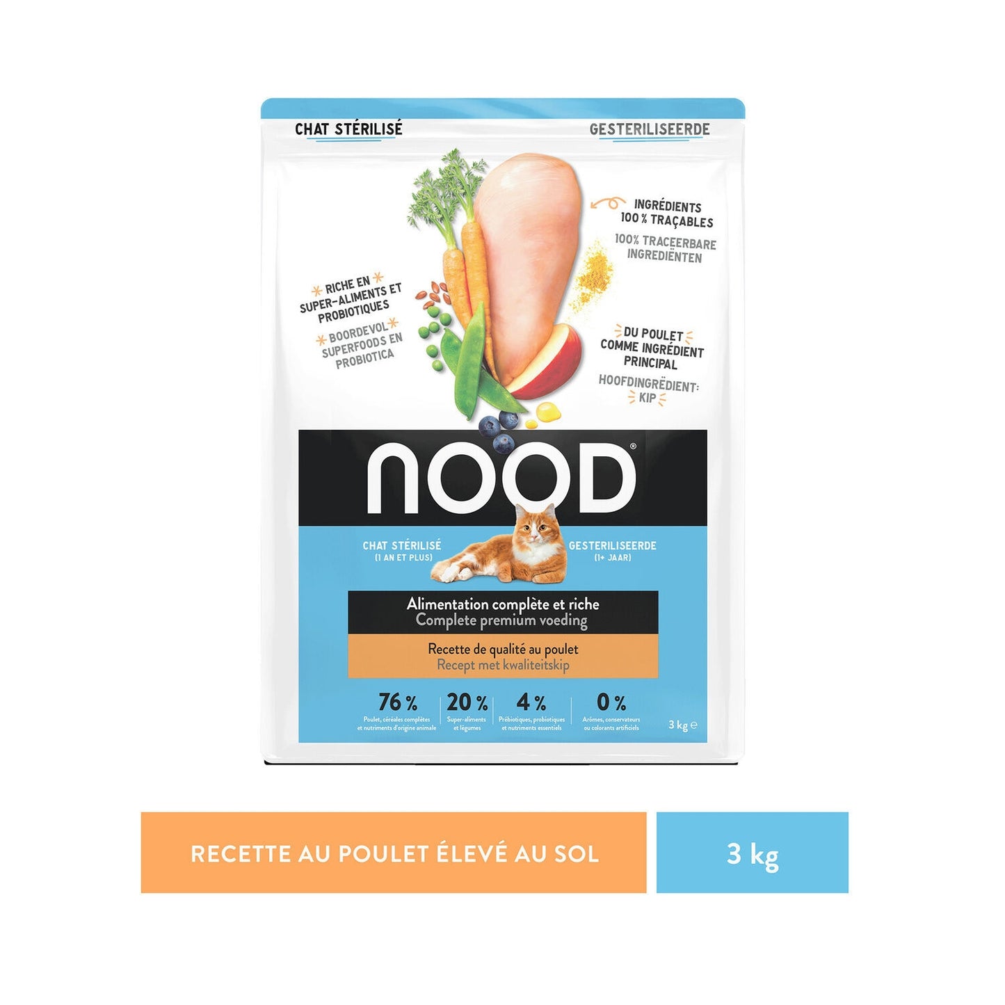 Croquettes pour Chat Adulte Stérilisé au Poulet & aux Super-Aliments NOOD